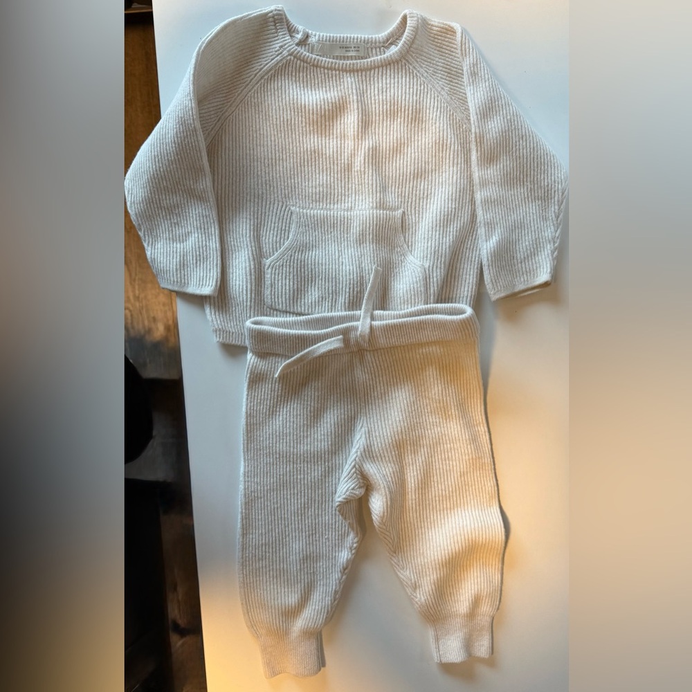 Zara Cozy Cream Knit Sweater and Pants Set, 9-12 months